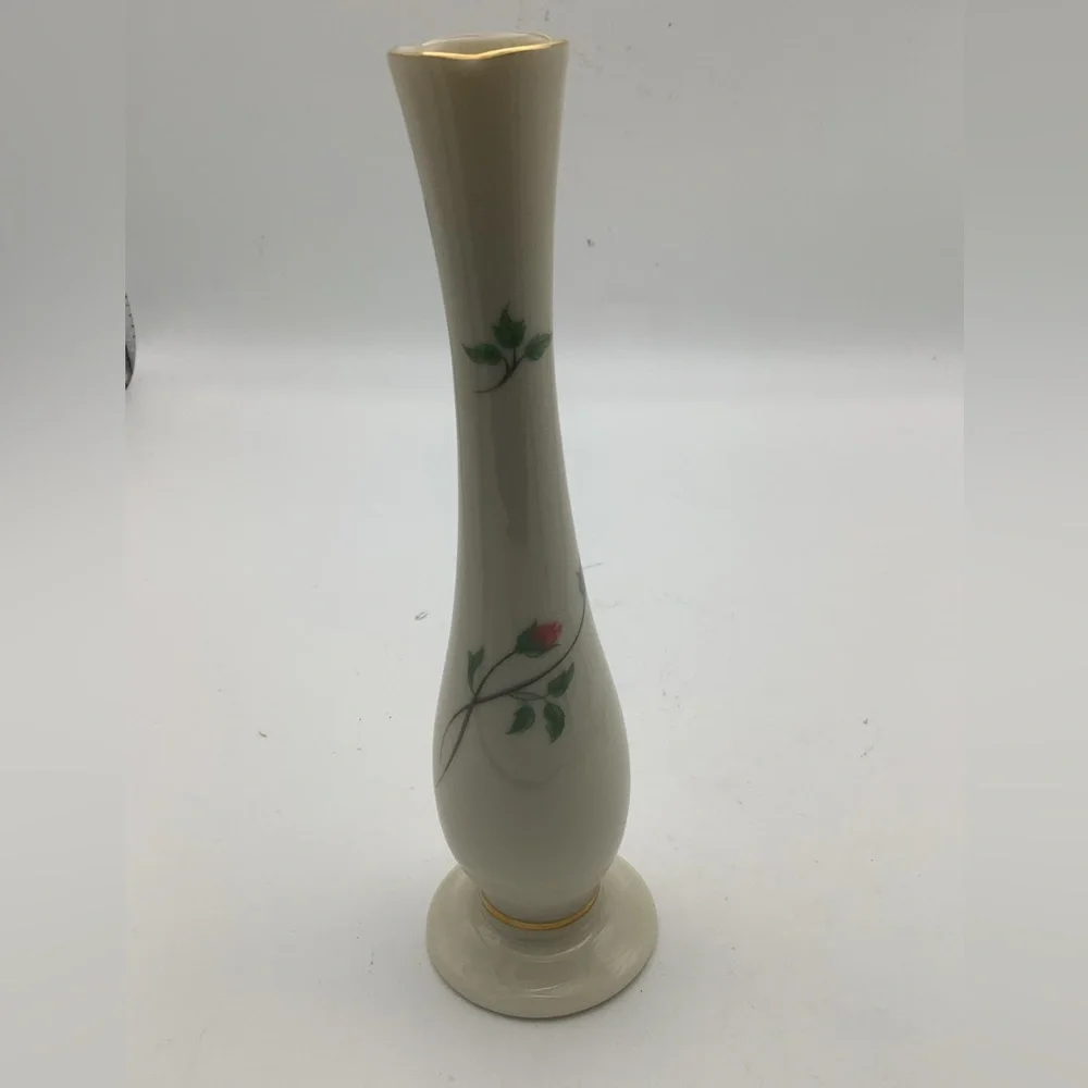 Lenox Rose Manor Cream Vase with Red and Green Floral Design